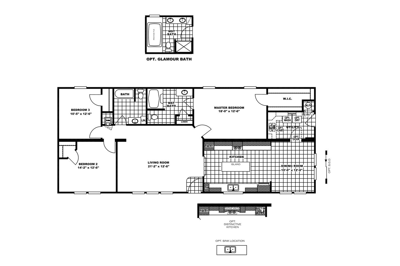 The CASTLE PINES Floor Plan. This Manufactured Mobile Home features 3 bedrooms and 2 baths.