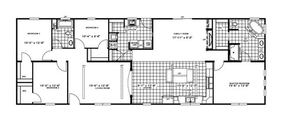 The CHAMBORD Floor Plan. This Manufactured Mobile Home features 4 bedrooms and 2 baths.