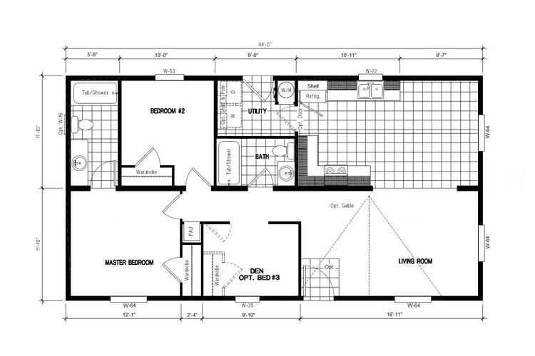 The DRM442A 2444' DREAM Floor Plan. This Manufactured Mobile Home features 3 bedrooms and 2 baths.