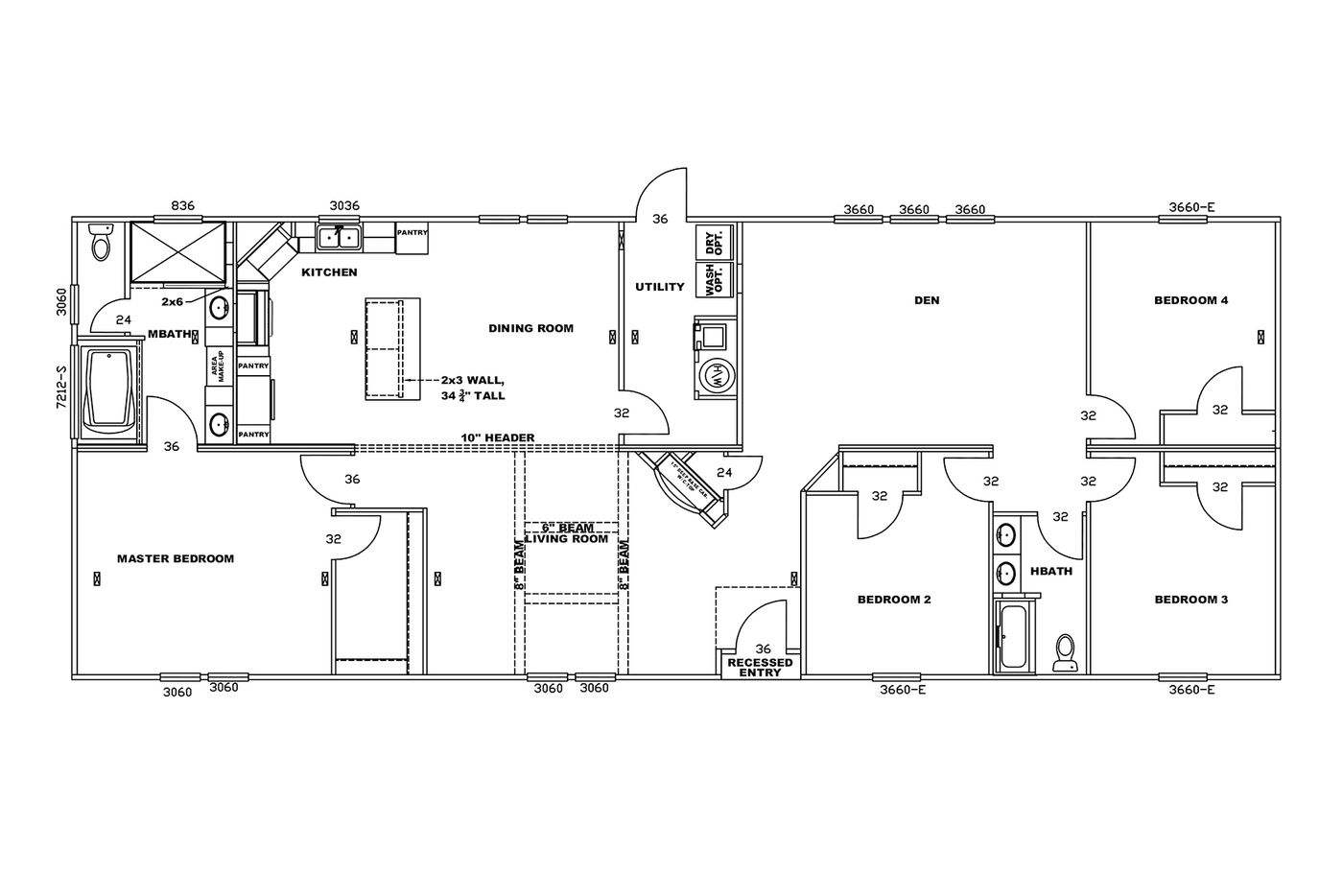 The FRE32764A  FREEDOM XL Floor Plan. This Manufactured Mobile Home features 4 bedrooms and 2 baths.