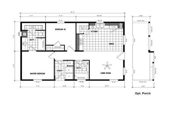 The ING361A ACORN        (FULL) GW Floor Plan. This Manufactured Mobile Home features 2 bedrooms and 2 baths.