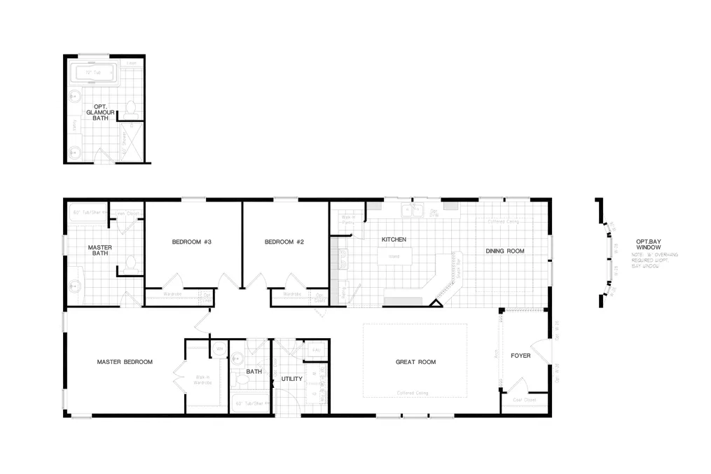 The PREFERRED PLUS CP601F Floor Plan. This Manufactured Mobile Home features 3 bedrooms and 2 baths.