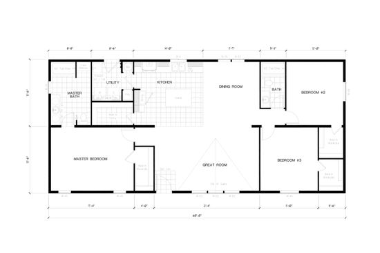 The TH601F Floor Plan. This Manufactured Mobile Home features 3 bedrooms and 2 baths.