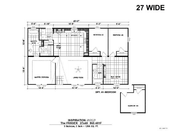 The THE FRASER Floor Plan. This Manufactured Mobile Home features 3 bedrooms and 2 baths.