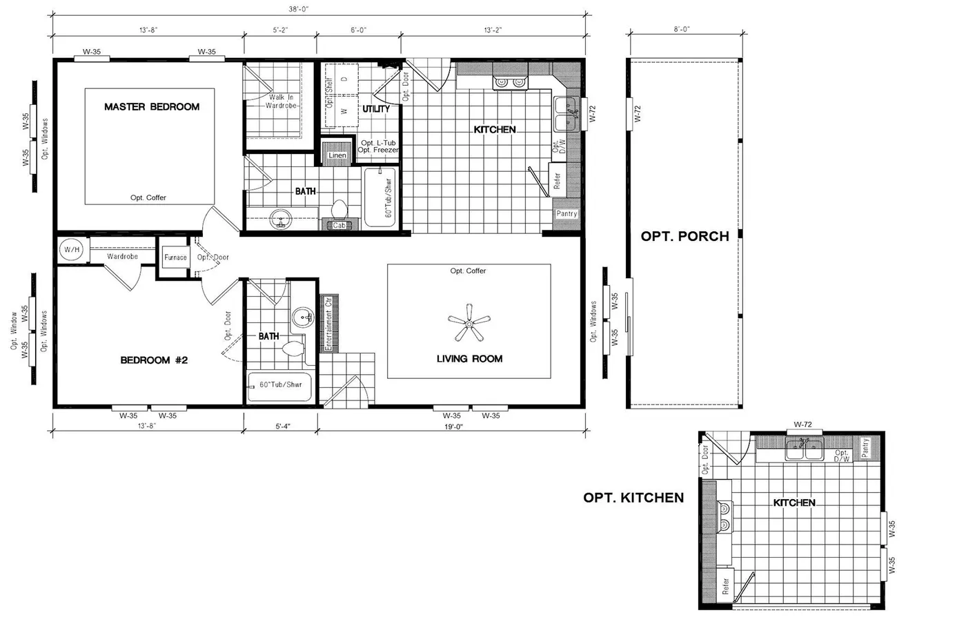 The THE REDWOOD II Floor Plan. This Manufactured Mobile Home features 2 bedrooms and 2 baths.