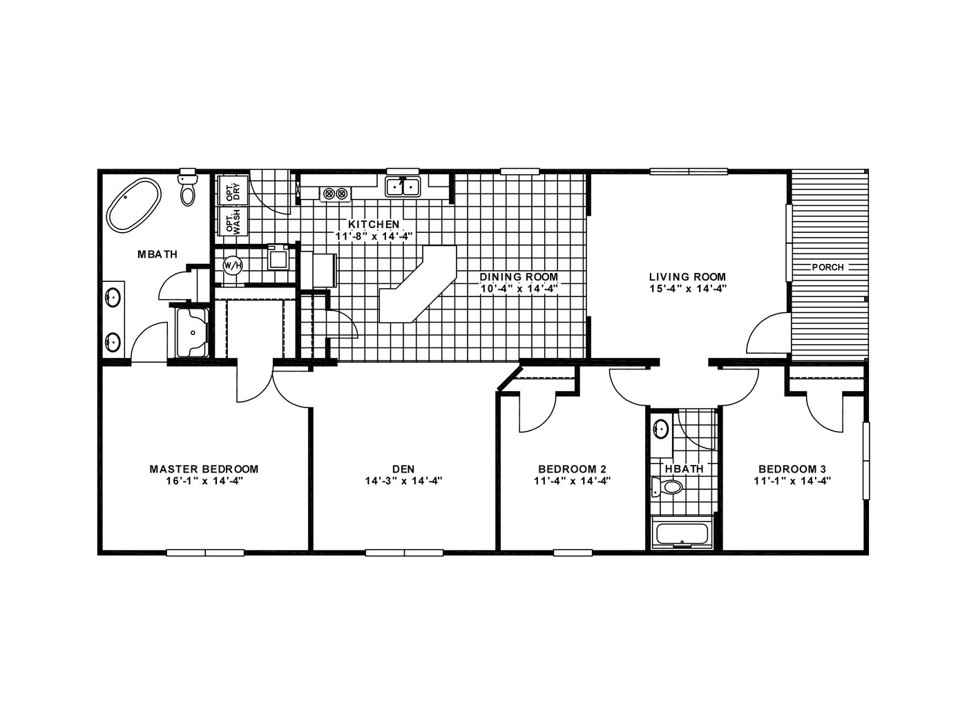 The THE RIDGE VIEW Floor Plan. This Manufactured Mobile Home features 3 bedrooms and 2 baths.