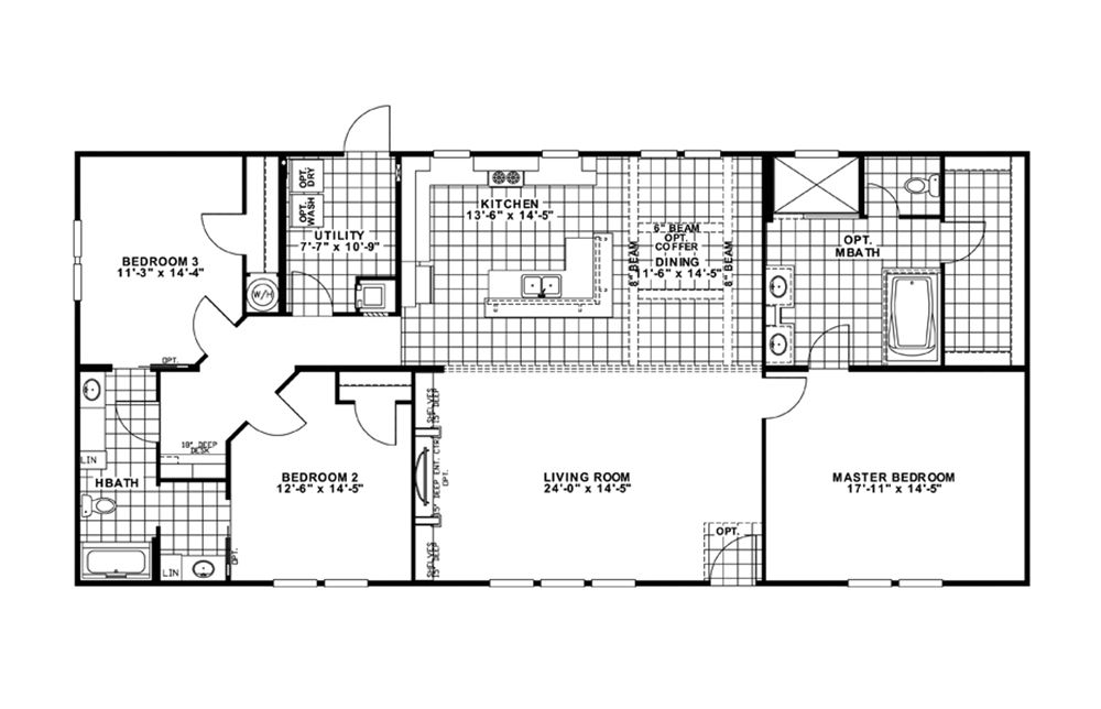 The VERSAILLES Floor Plan. This Manufactured Mobile Home features 3 bedrooms and 2 baths.