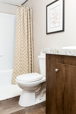 The BLISS Guest Bathroom. This Manufactured Mobile Home features 2 bedrooms and 1 bath.