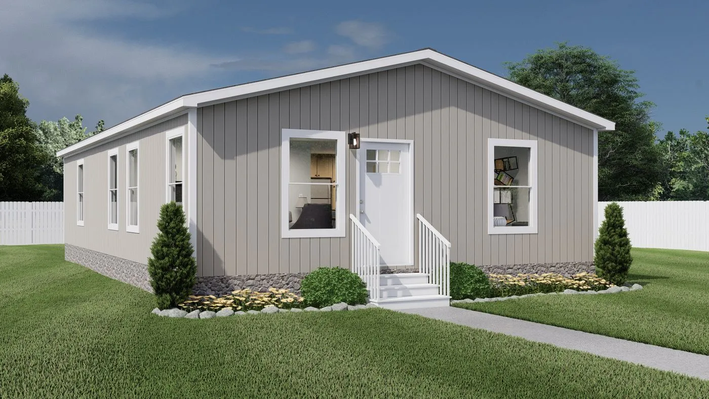 The BEAUTIFUL MORNING Exterior. This Manufactured Mobile Home features 3 bedrooms and 2 baths.