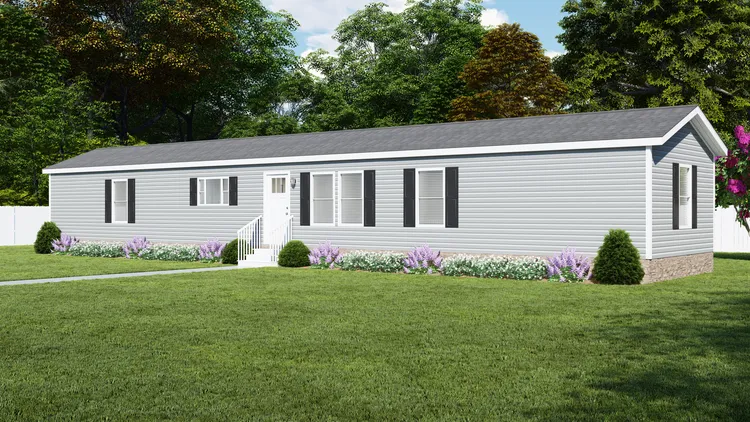 The 4207 "EMERALD" 7616 Exterior. This Manufactured Mobile Home features 3 bedrooms and 2 baths.