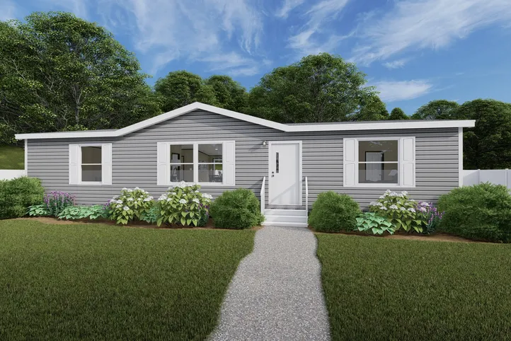 The SATISFACTION Exterior. This Manufactured Mobile Home features 3 bedrooms and 2 baths.