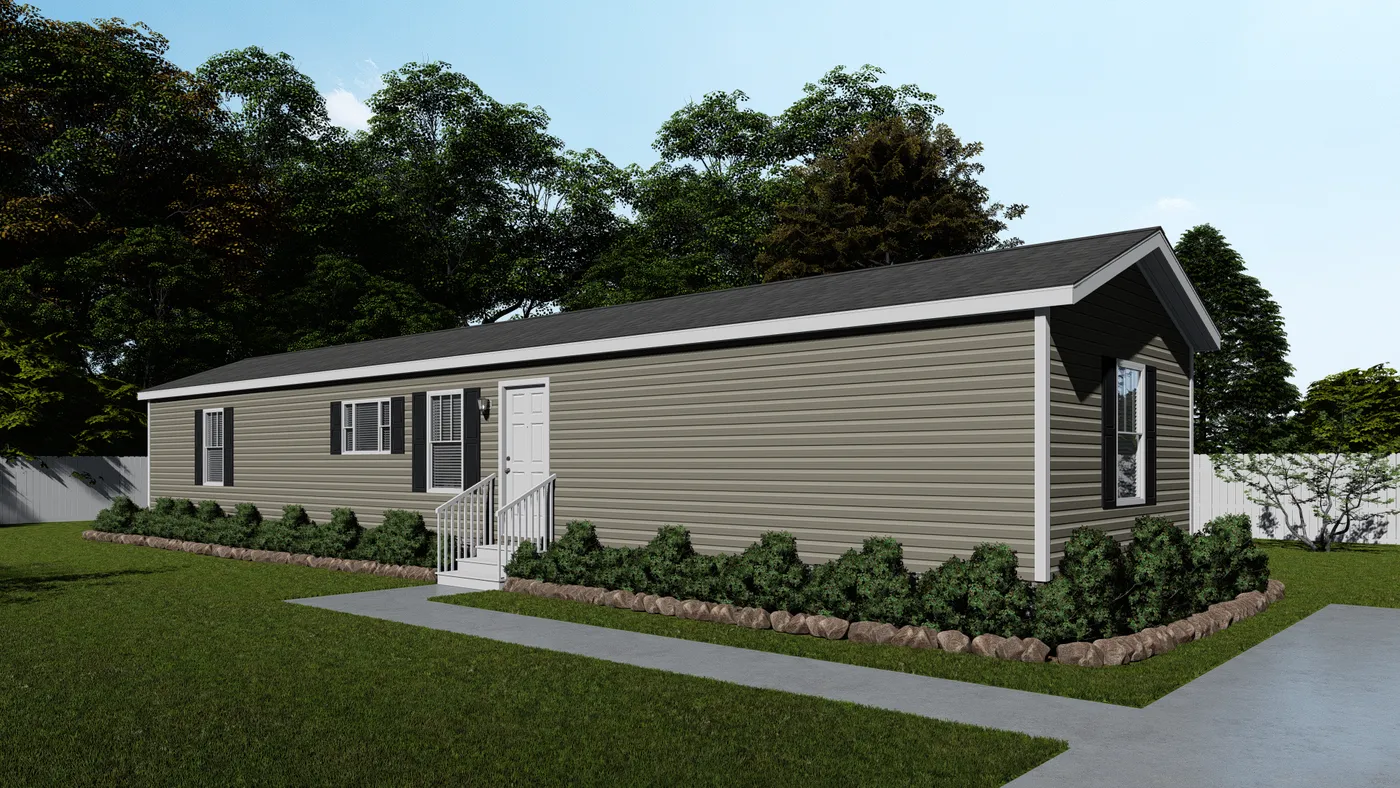 The 4202 "HATTERAS" 6616 Exterior. This Manufactured Mobile Home features 3 bedrooms and 2 baths.