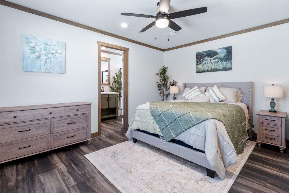 The LEVI Exterior. This Manufactured Mobile Home features 2 bedrooms and 2 baths.