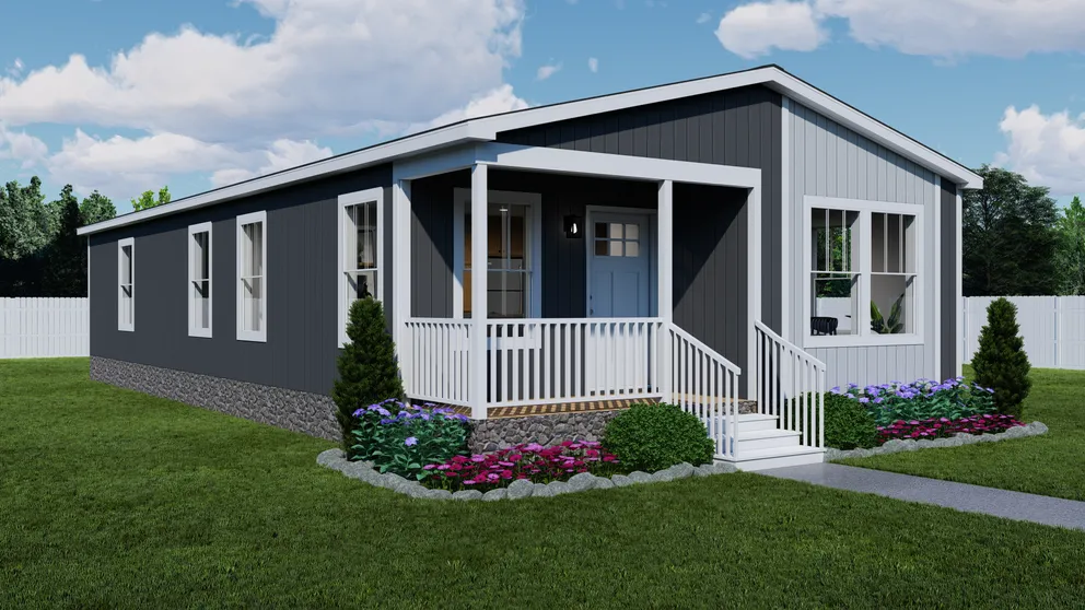 The STAND BY ME Exterior. This Manufactured Mobile Home features 3 bedrooms and 2 baths. Dover Gray, Thin Ice and Delicate White. 