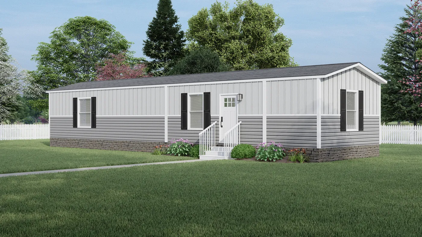 The LEWIS Exterior. This Manufactured Mobile Home features 2 bedrooms and 2 baths.