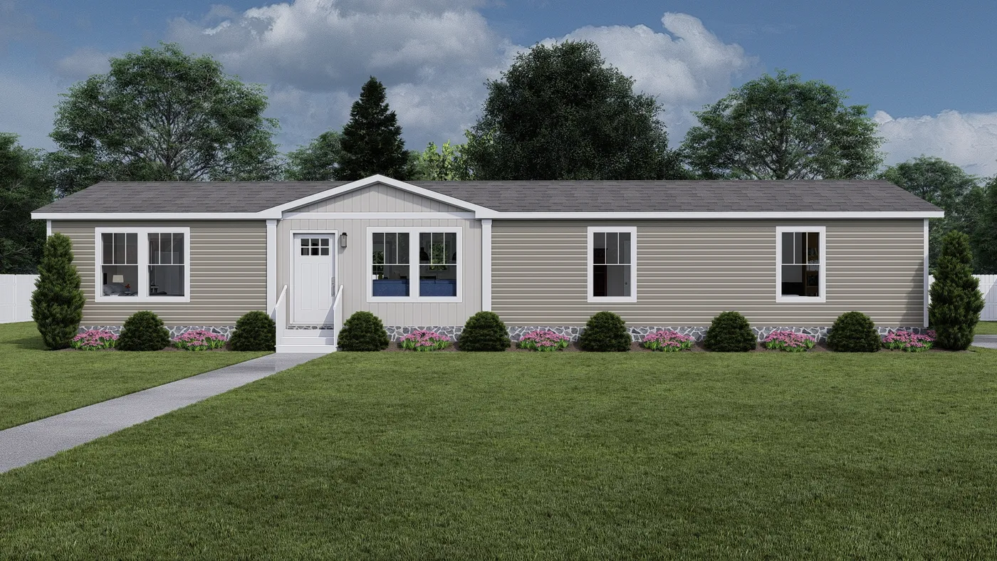The ROCKET MAN Exterior. This Manufactured Mobile Home features 3 bedrooms and 2 baths.