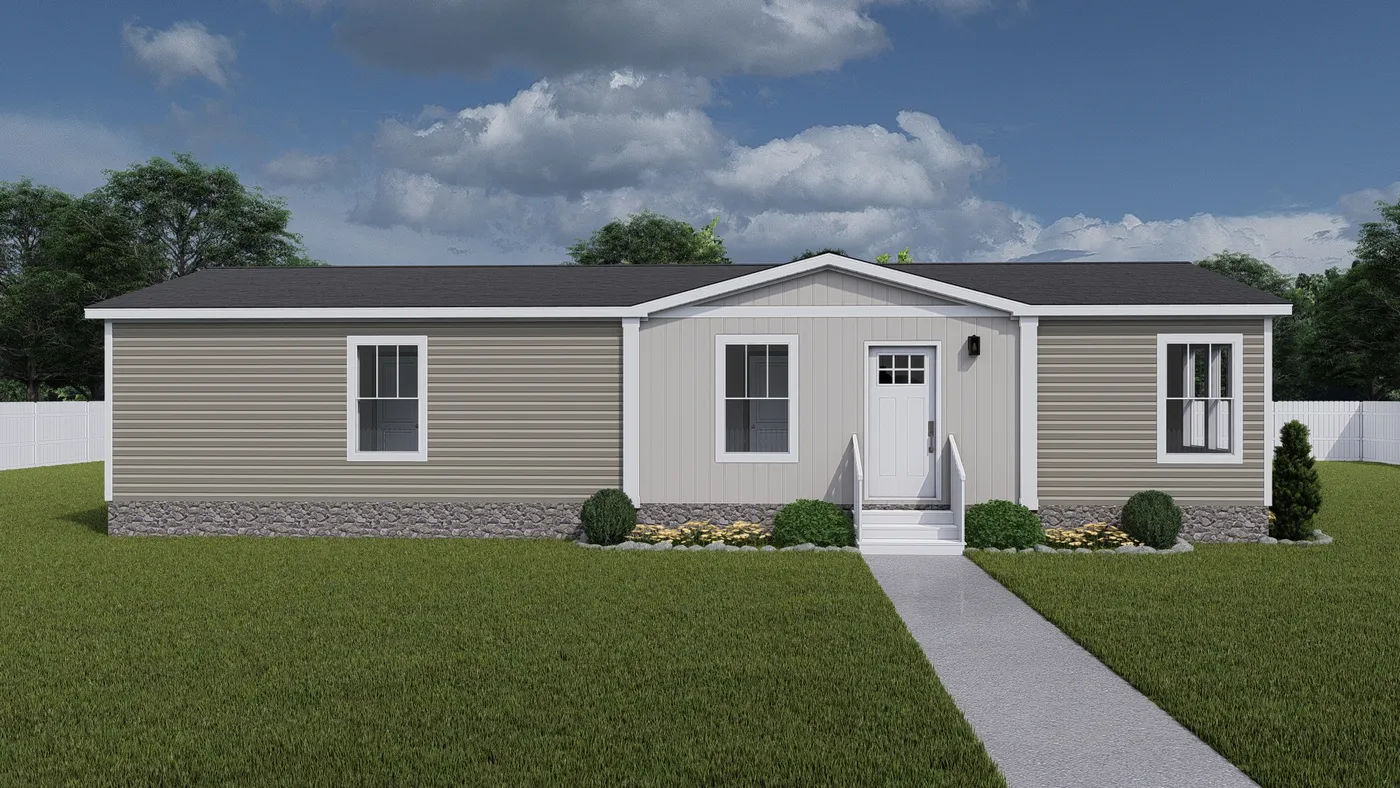 The THREE LITTLE BIRDS Exterior. This Manufactured Mobile Home features 3 bedrooms and 2 baths.
