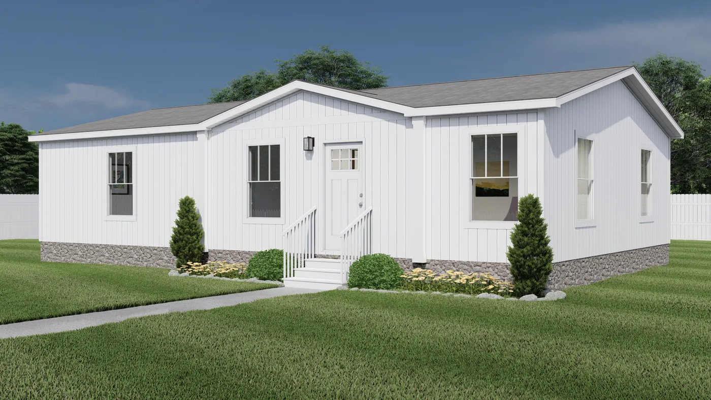 The BEAUTIFUL MORNING Exterior. This Manufactured Mobile Home features 3 bedrooms and 2 baths.