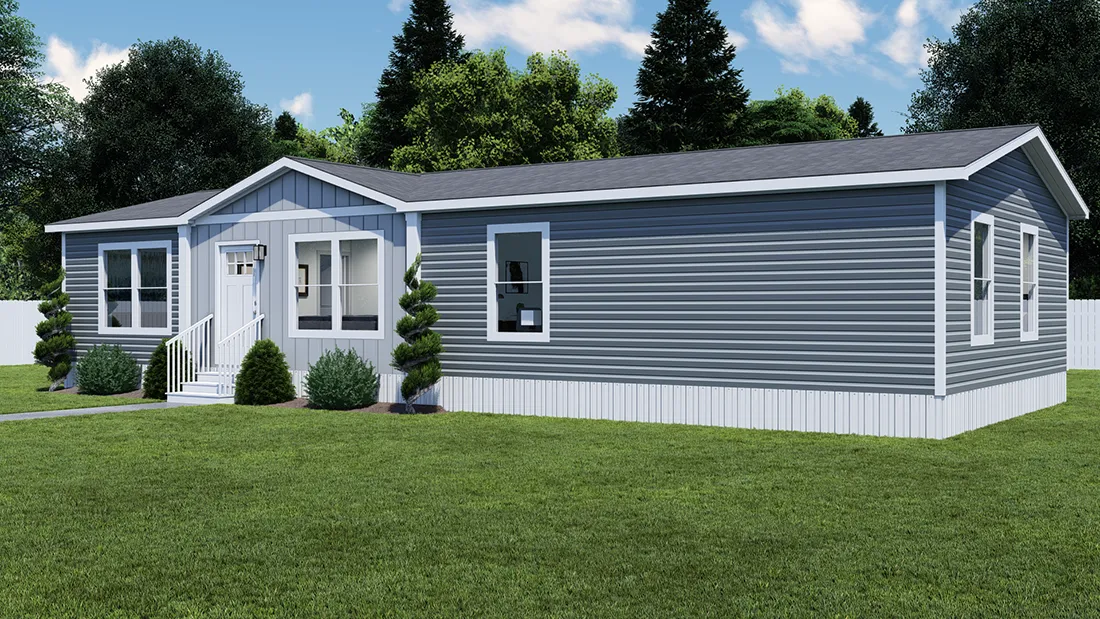 The PURPLE RAIN Exterior. This Manufactured Mobile Home features 3 bedrooms and 2 baths.