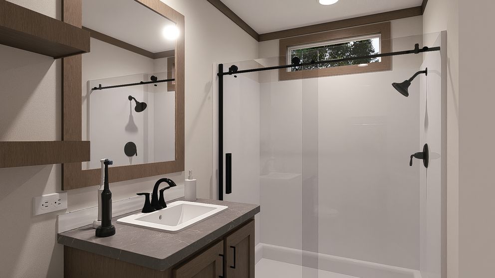 The LEVI Exterior. This Manufactured Mobile Home features 2 bedrooms and 2 baths.