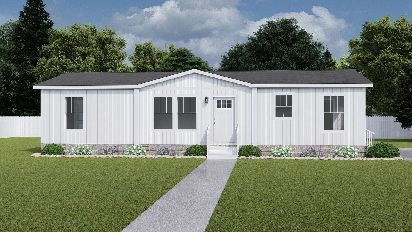 The HERE COMES THE SUN Exterior. This Manufactured Mobile Home features 3 bedrooms and 2 baths.