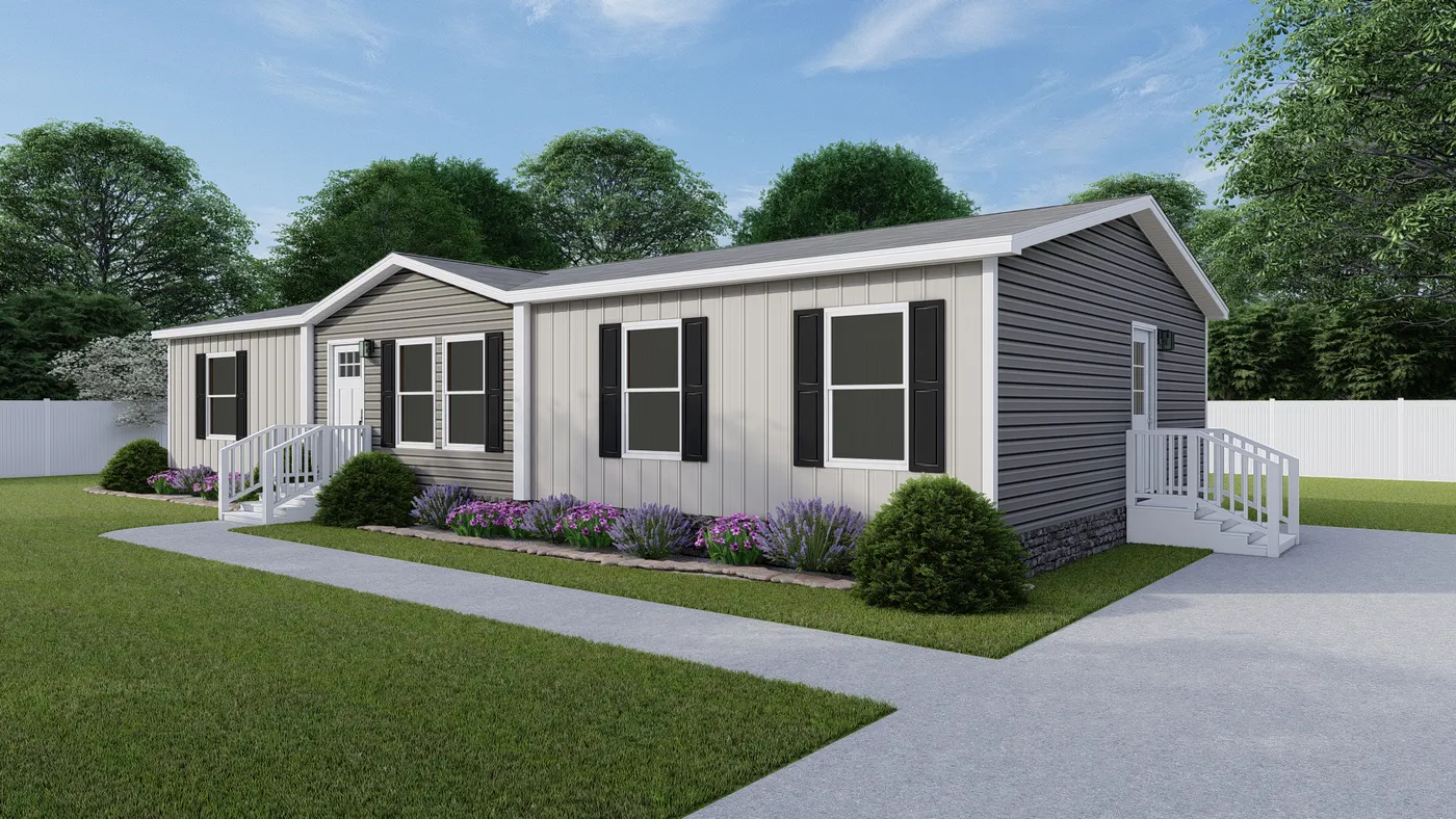 The EXPLORER NEW Exterior. This Manufactured Mobile Home features 3 bedrooms and 2 baths.