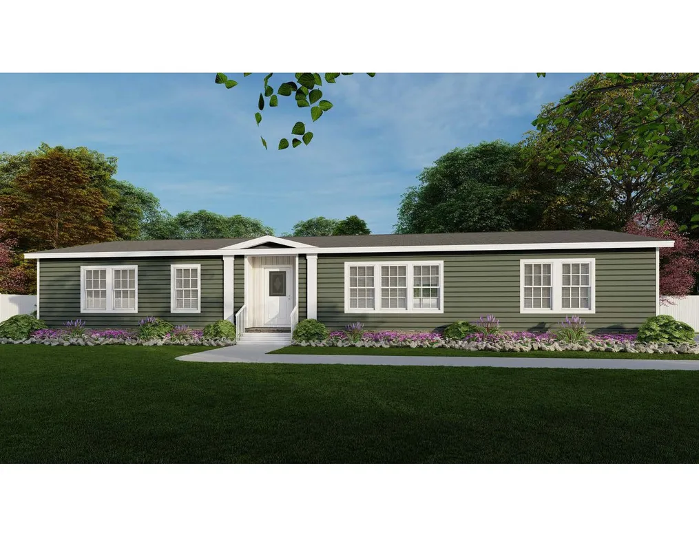 The 1545 JAMESTOWN Exterior. This Manufactured Home features 3 bedrooms and 2 baths.