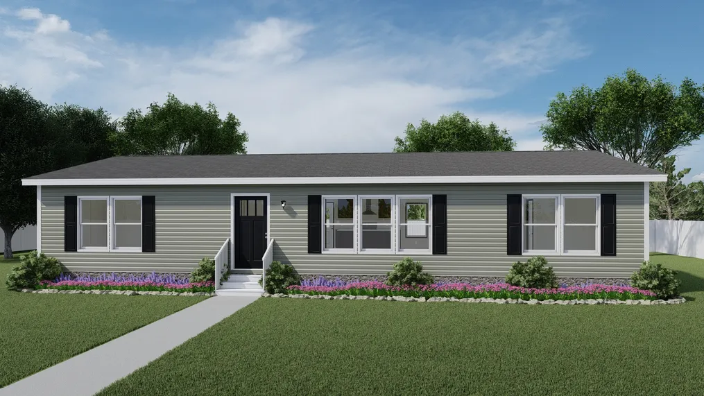 The THE DISCOVER Exterior with Olive Vinyl. This Manufactured Mobile Home features 3 bedrooms and 2 baths.