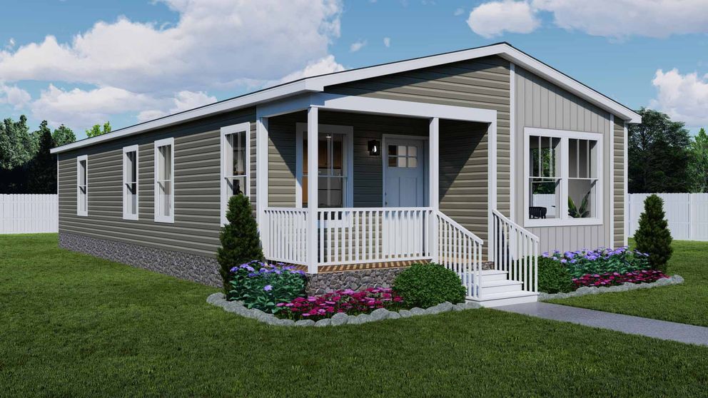 The STAND BY ME Exterior. This Manufactured Mobile Home features 3 bedrooms and 2 baths.