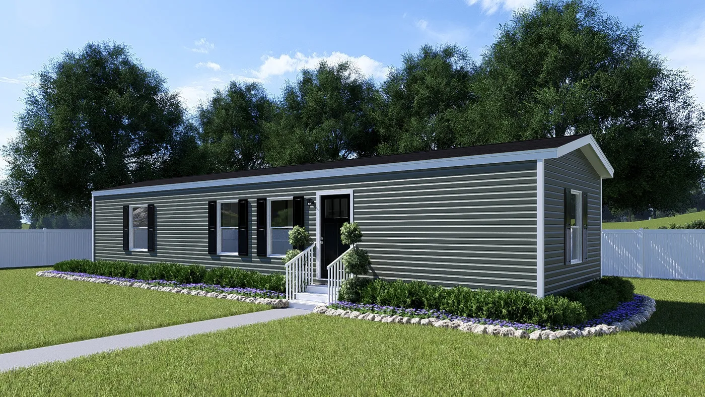 The SPIRIT Exterior in Vinyl Olive. This Manufactured Mobile Home features 2 bedrooms and 2 baths.