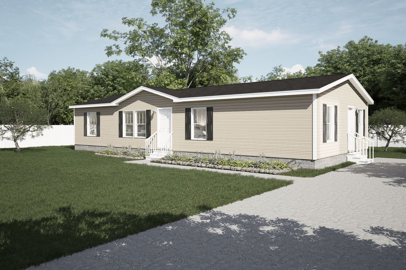The 5628-MS067-2 HUNTINGTON Exterior. This Manufactured Mobile Home features 4 bedrooms and 2 baths.