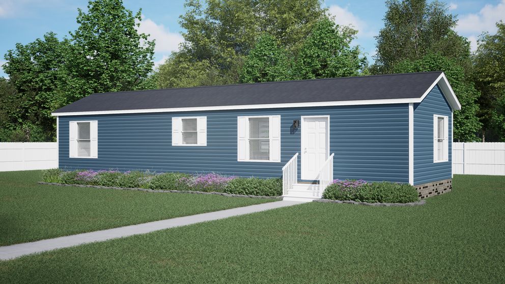 The 5216-CC05 OASIS 52 Exterior. This Manufactured Mobile Home features 2 bedrooms and 1 bath.