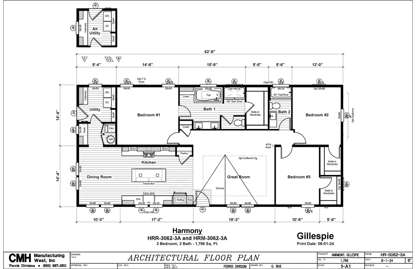 The HRR-3062-3A        GILLESPIE Exterior. This Manufactured Mobile Home features 3 bedrooms and 2 baths.