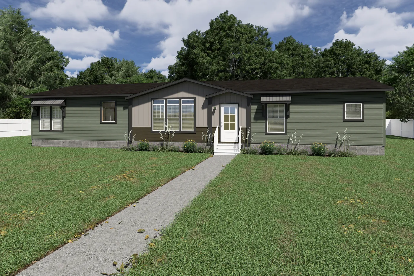 The THE VAIL 4 Exterior. This Manufactured Mobile Home features 4 bedrooms and 3 baths.