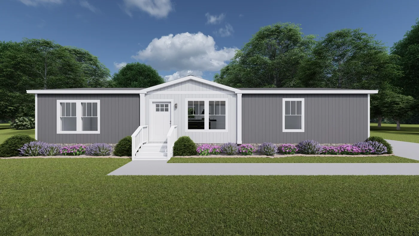 The WONDERFUL WORLD Exterior. This Manufactured Mobile Home features 3 bedrooms and 2 baths.