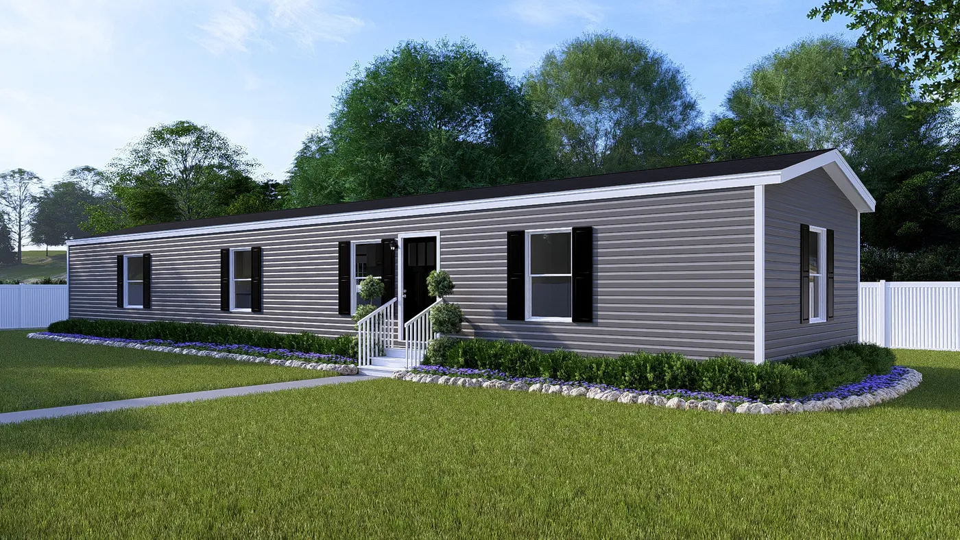 The SENSATION Exterior in Flint Vinyl. This Manufactured Mobile Home features 3 bedrooms and 2 baths.