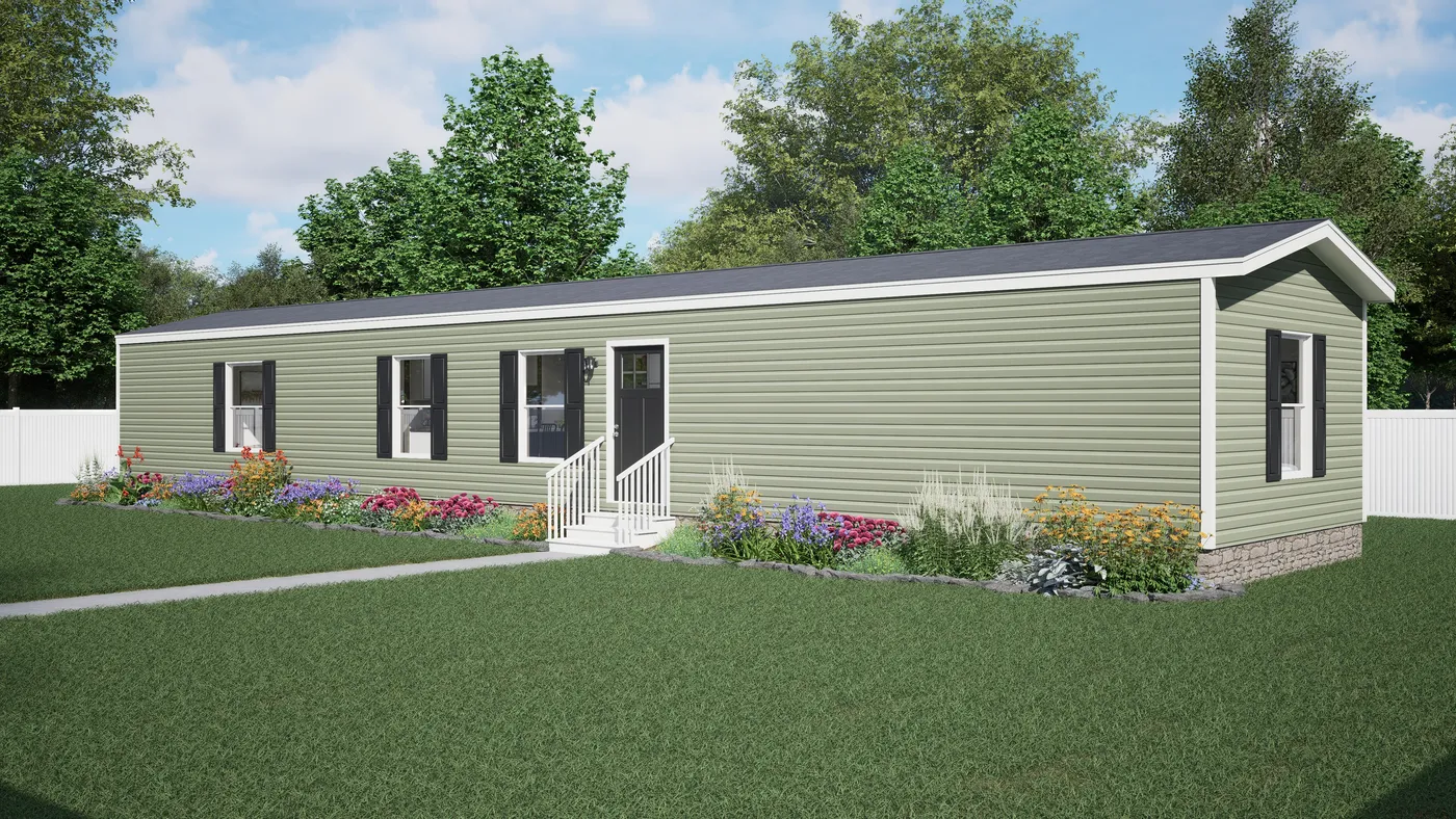 The DYNAMIC Exterior. This Manufactured Mobile Home features 3 bedrooms and 2 baths.
