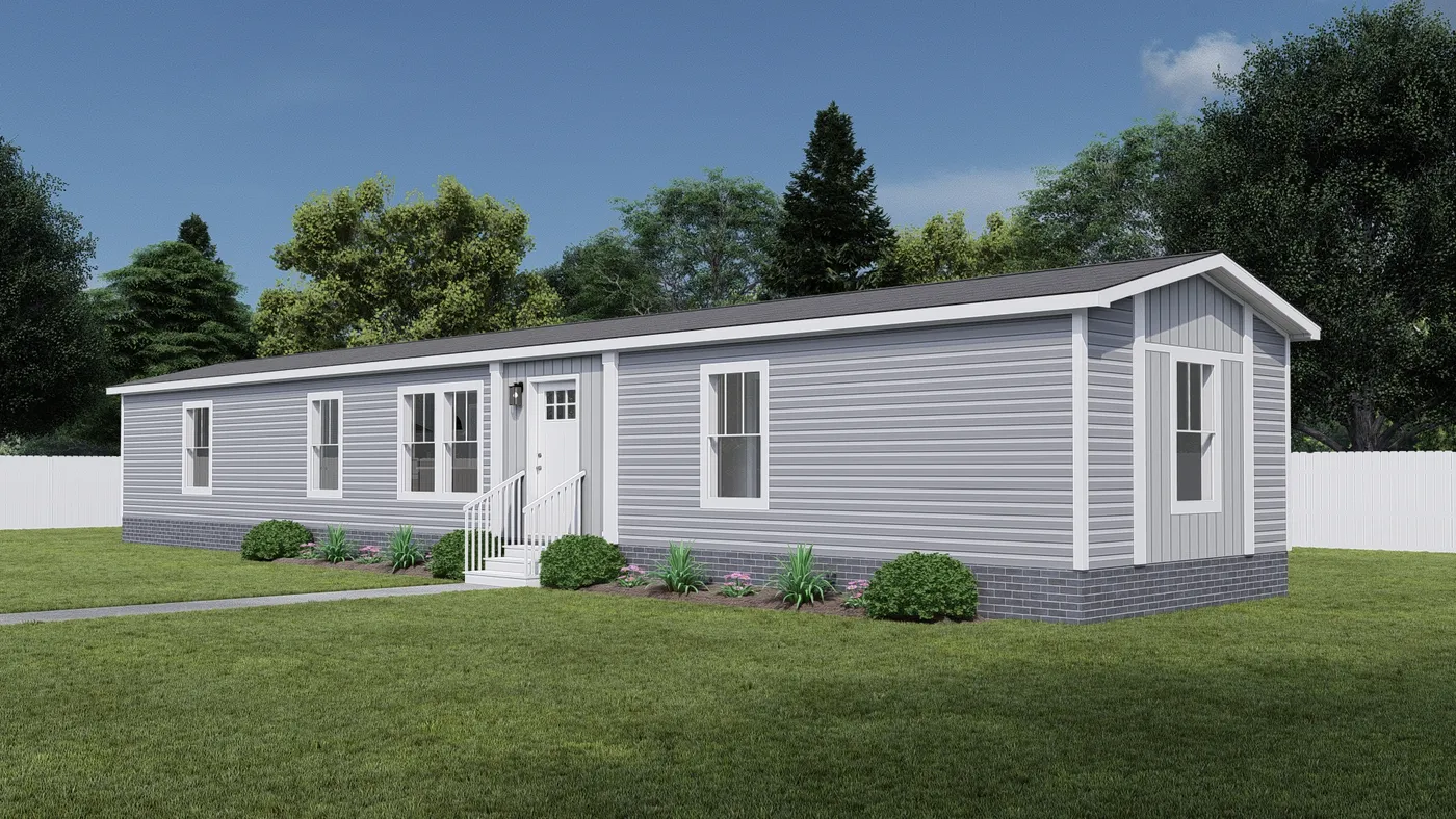 The MOVE ON UP Exterior. This Manufactured Mobile Home features 3 bedrooms and 2 baths.