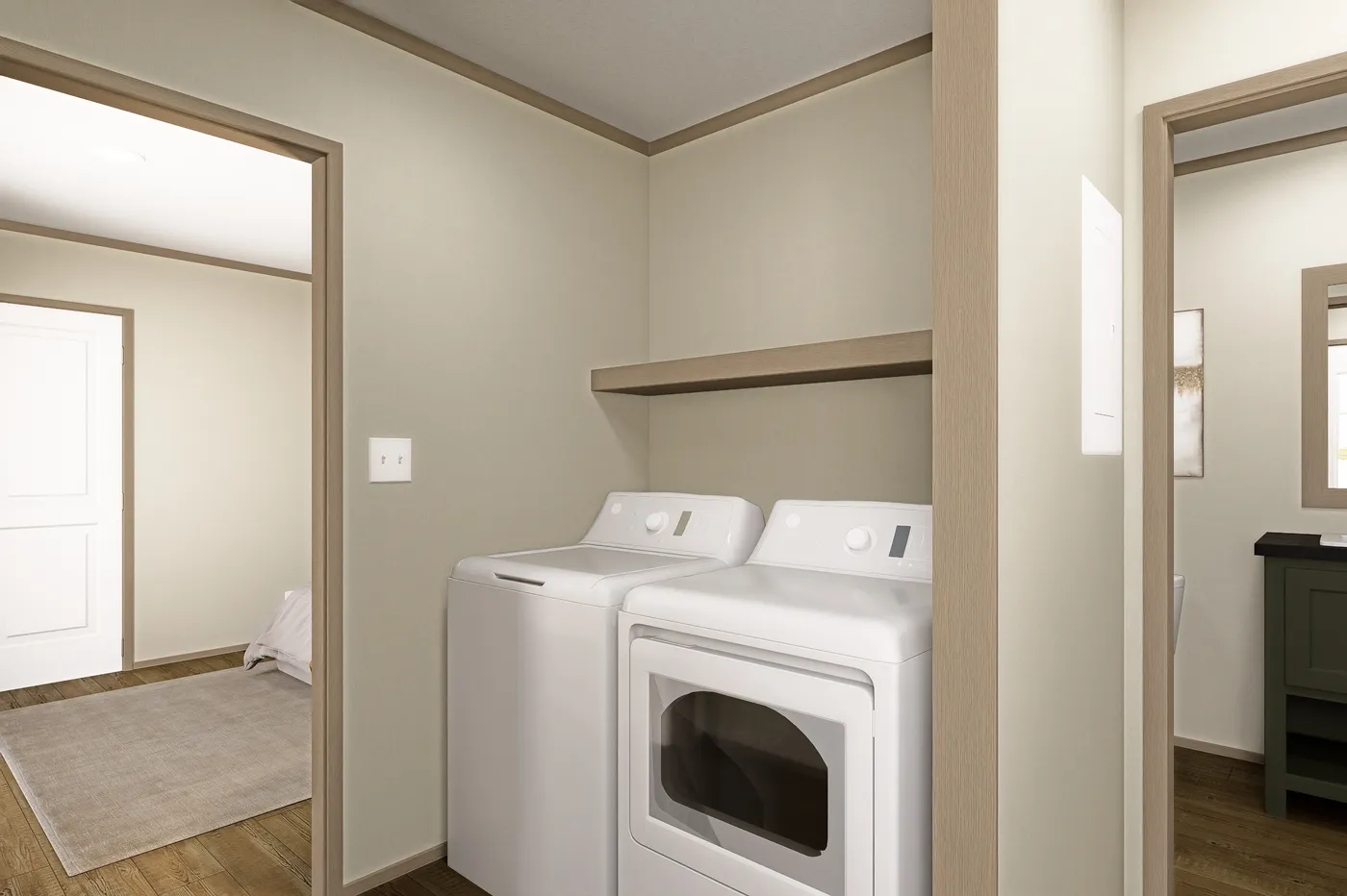 The CORTES Exterior. This Manufactured Mobile Home features 2 bedrooms and 2 baths.