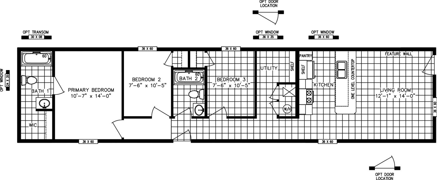 3 Bed and 2 Bath Floorplan