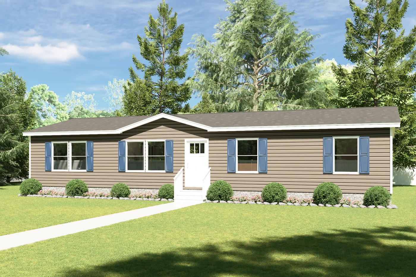 The ULTRA FLEX 56 3 Exterior. This Manufactured Mobile Home features 3 bedrooms and 2 baths.