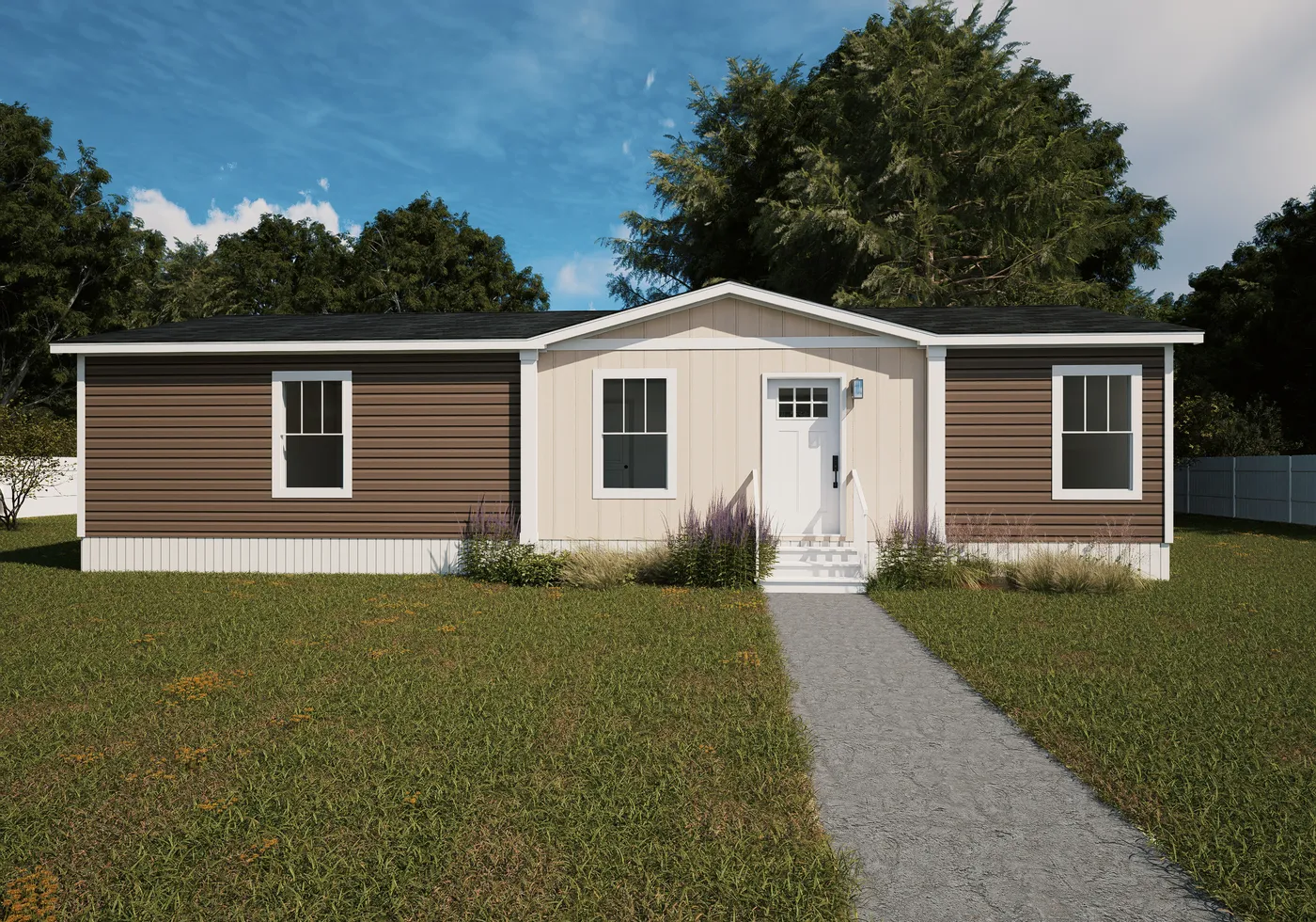 The ARIA Exterior. This Manufactured Mobile Home features 3 bedrooms and 2 baths.