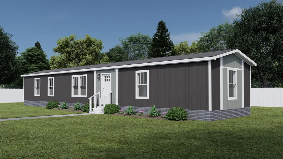 The WALK THE LINE Exterior. This Manufactured Mobile Home features 3 bedrooms and 2 baths. Stone Throw, Light Drizzle and Delicate White. 