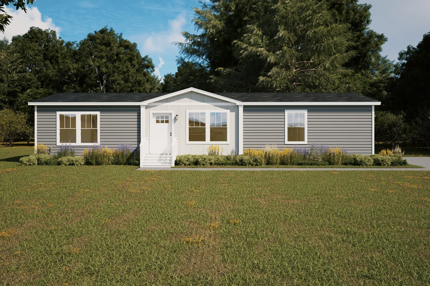 The WONDERFUL WORLD Exterior. This Manufactured Mobile Home features 3 bedrooms and 2 baths.