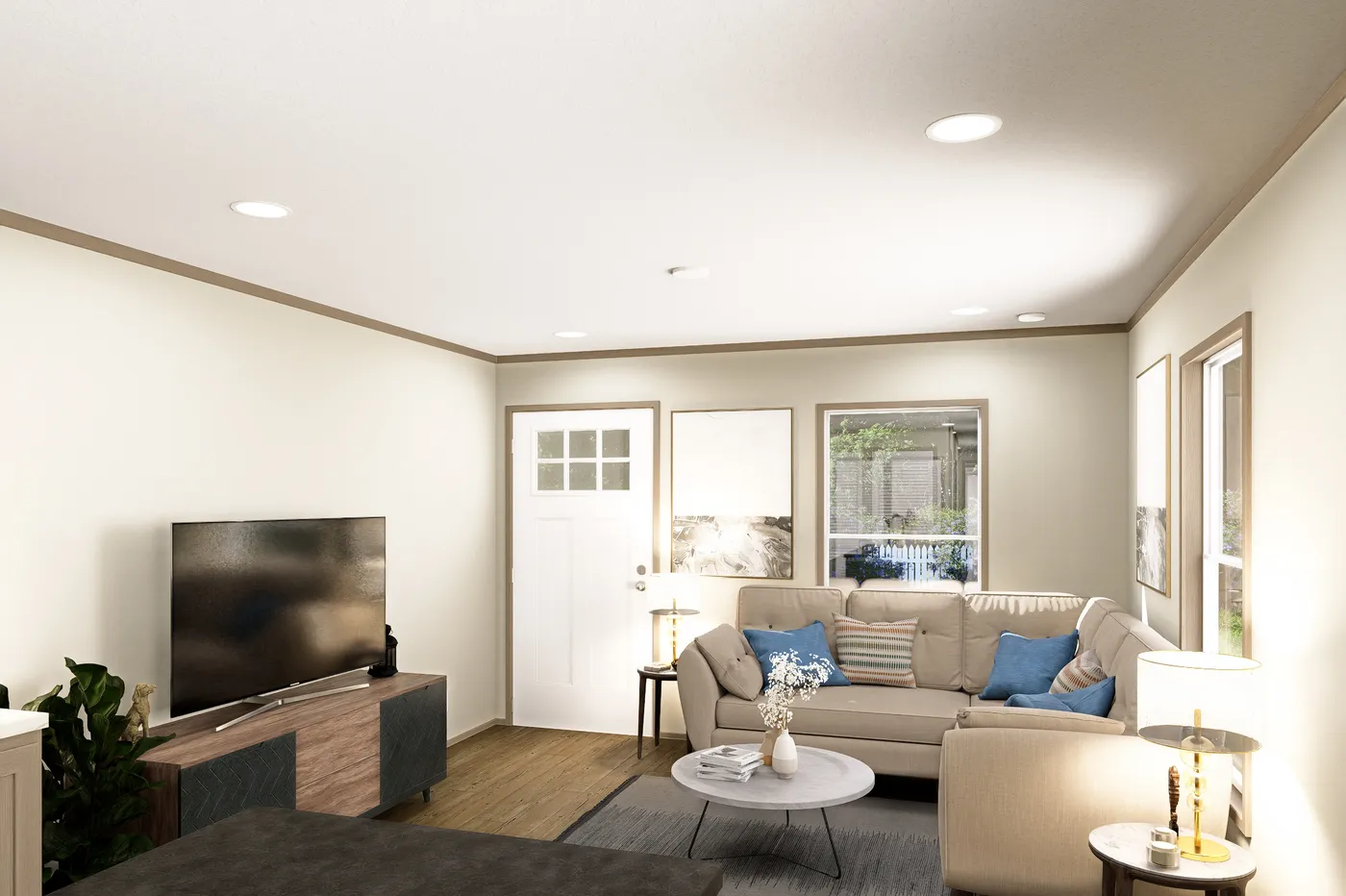The CORTES Exterior. This Manufactured Mobile Home features 2 bedrooms and 2 baths.