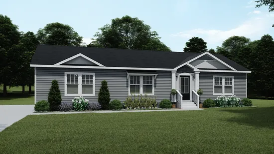 The 1439 6/12 Roof Pitch CAROLINA "MAGNOLIA" Exterior. This Manufactured Mobile Home features 3 bedrooms and 2 baths.