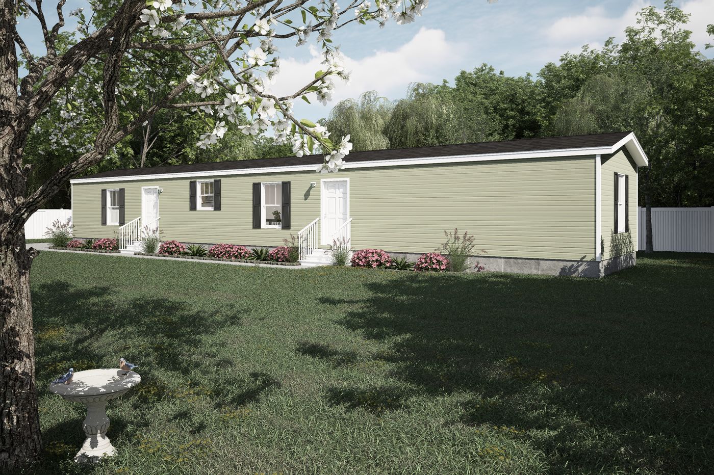 The 7616-SW023 Exterior. This Manufactured Mobile Home features 3 bedrooms and 2 baths.