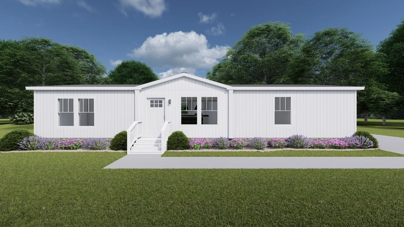 The WONDERFUL WORLD Exterior. This Manufactured Mobile Home features 3 bedrooms and 2 baths.