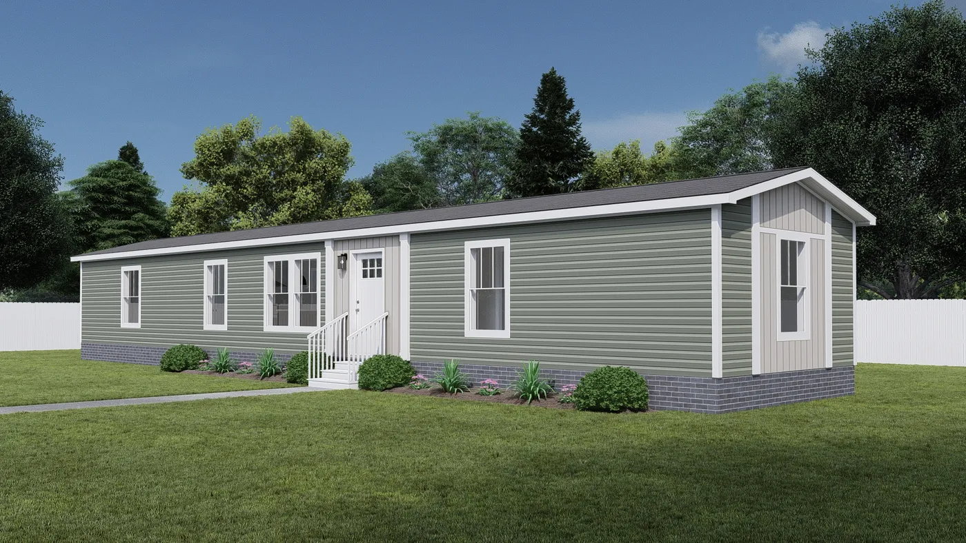 The MOVE ON UP Exterior. This Manufactured Mobile Home features 3 bedrooms and 2 baths.