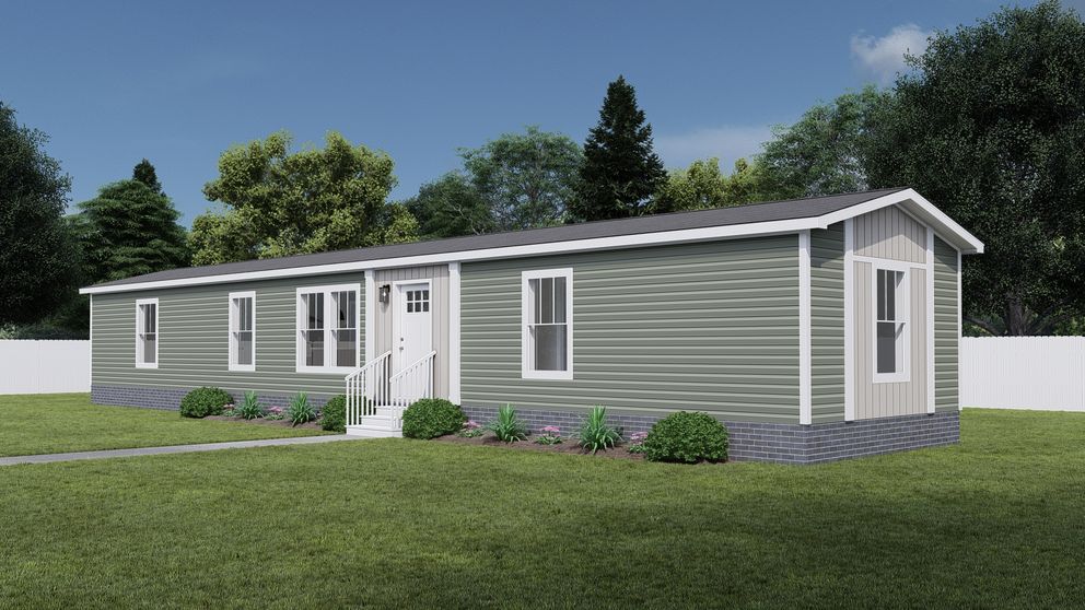 The MOVE ON UP Exterior. This Manufactured Mobile Home features 3 bedrooms and 2 baths.